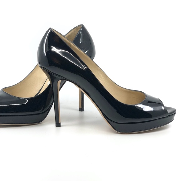 Jimmy Choo Black Patent Leather Peep Toe Pump - Picture 3 of 3